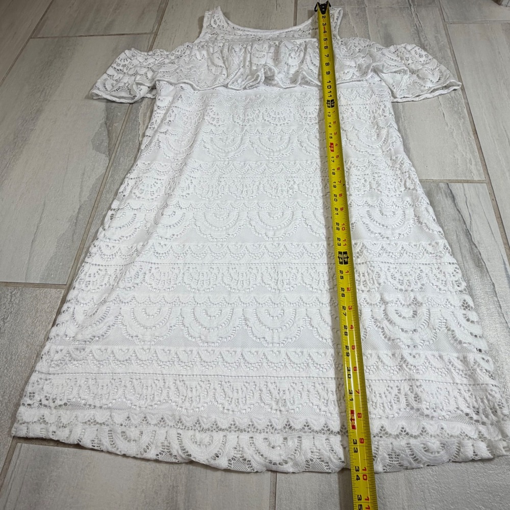 Lilly Pulitzer Womens White Lace Cold Shoulder Ruffle Tiered Mini Dress Medium - Picture 4 of 7